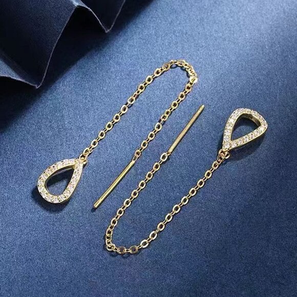 Dangle Earrings, Cubic Zirconia Water-drop Decor Threader Minimalist Earrings - Picture 2 of 5